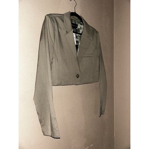 No One Cares Preppy Academia Baddie Y2K Sage Crop  Single Button  Blazer - Picture 4 of 9